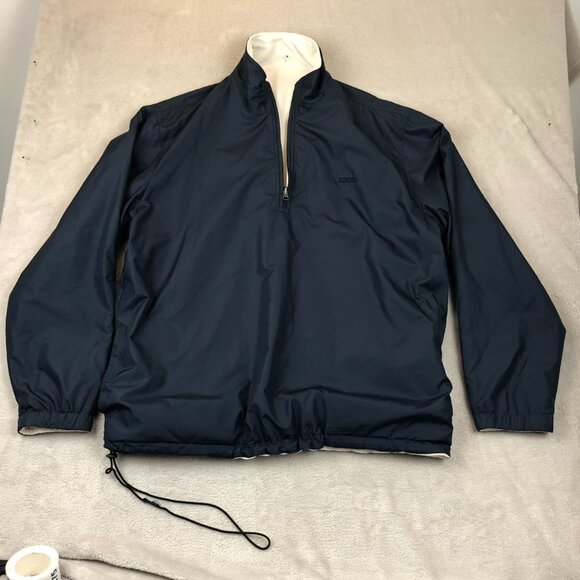 Izod Men's Reversable Jacket Large Navy 1/4 Zip Pullover Cozy Fleece Reversible - Picture 11 of 12
